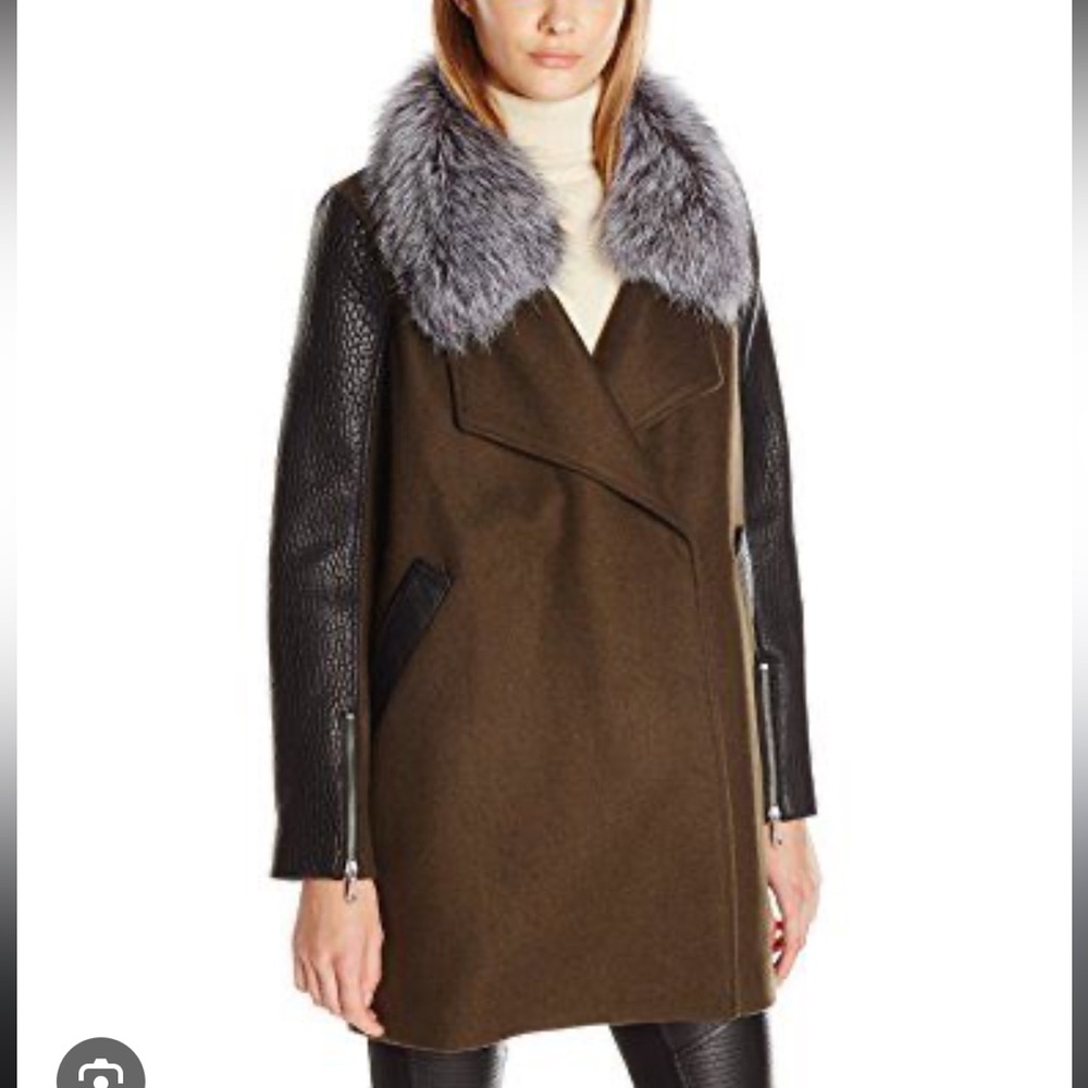 Rebecca Minkoff Tiff Coat Wool Leather Fur Collar